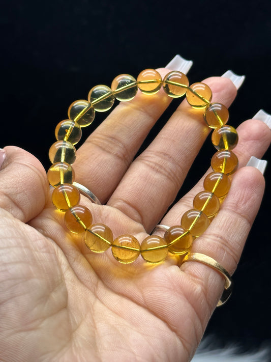 High-Quality Natural Blue Amber Bracelet – 9mm Polished Beads, Rare Gemstone Jewelry
