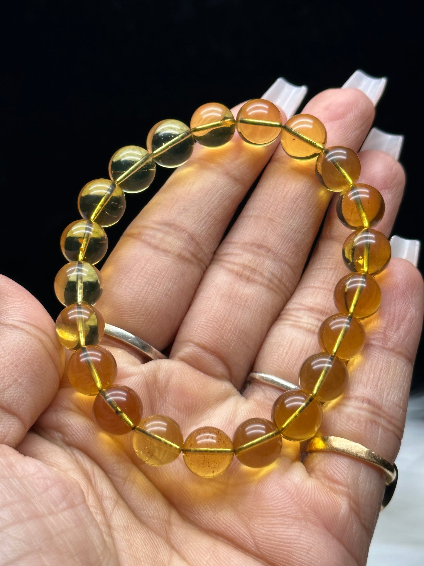 High-Quality Natural Blue Amber Bracelet – 9mm Polished Beads, Rare Gemstone Jewelry