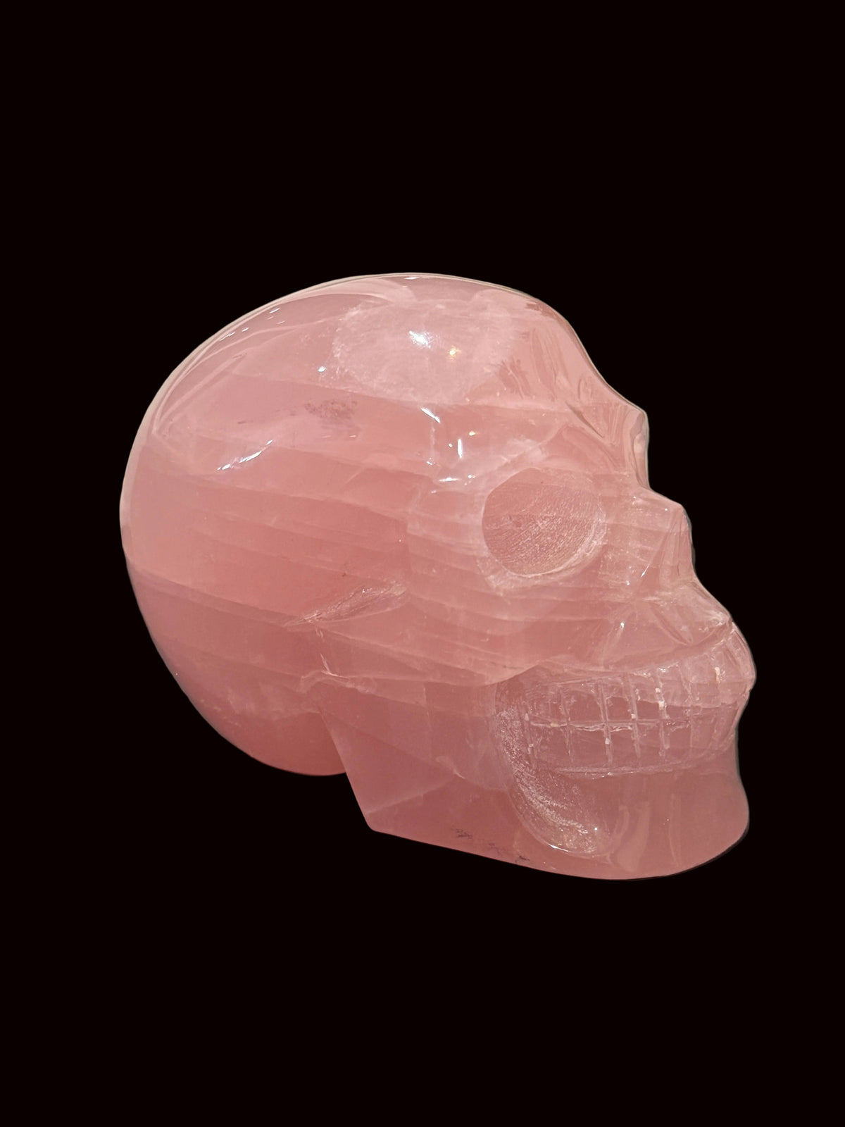 Madagascar Rose Quartz Crystal Skull - top down view