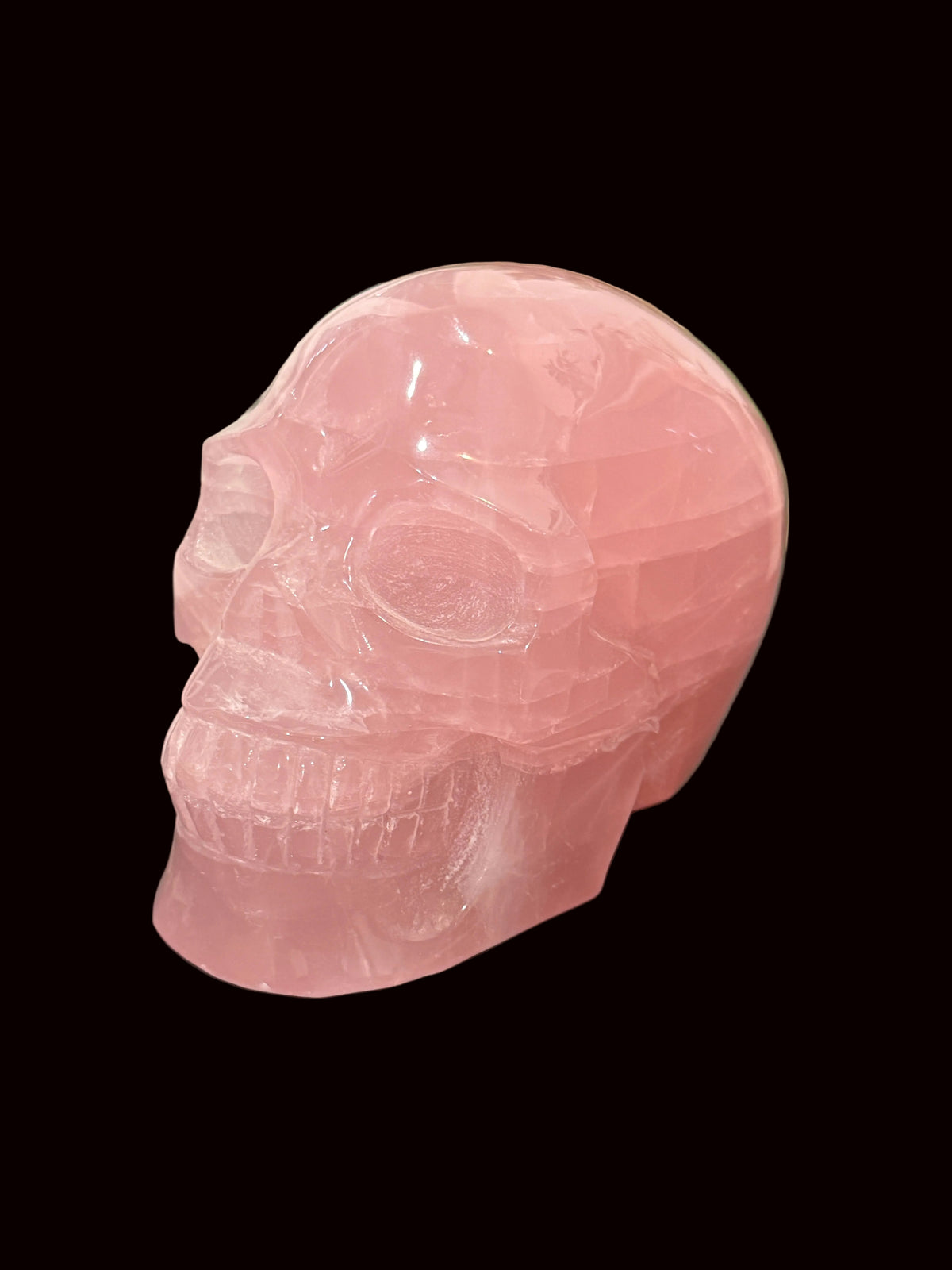 Madagascar Rose Quartz Crystal Skull - right profile view