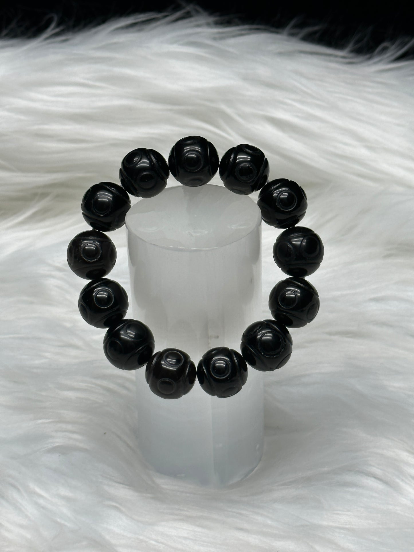 Black Obsidian Crystal Bracelet – 16mm Natural Stone Beads, Powerful Protection & Grounding