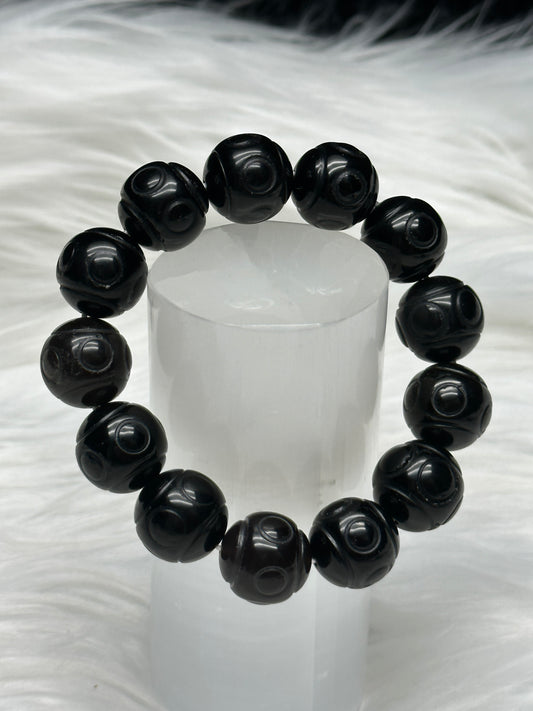 Black Obsidian Crystal Bracelet – 16mm Natural Stone Beads, Powerful Protection & Grounding
