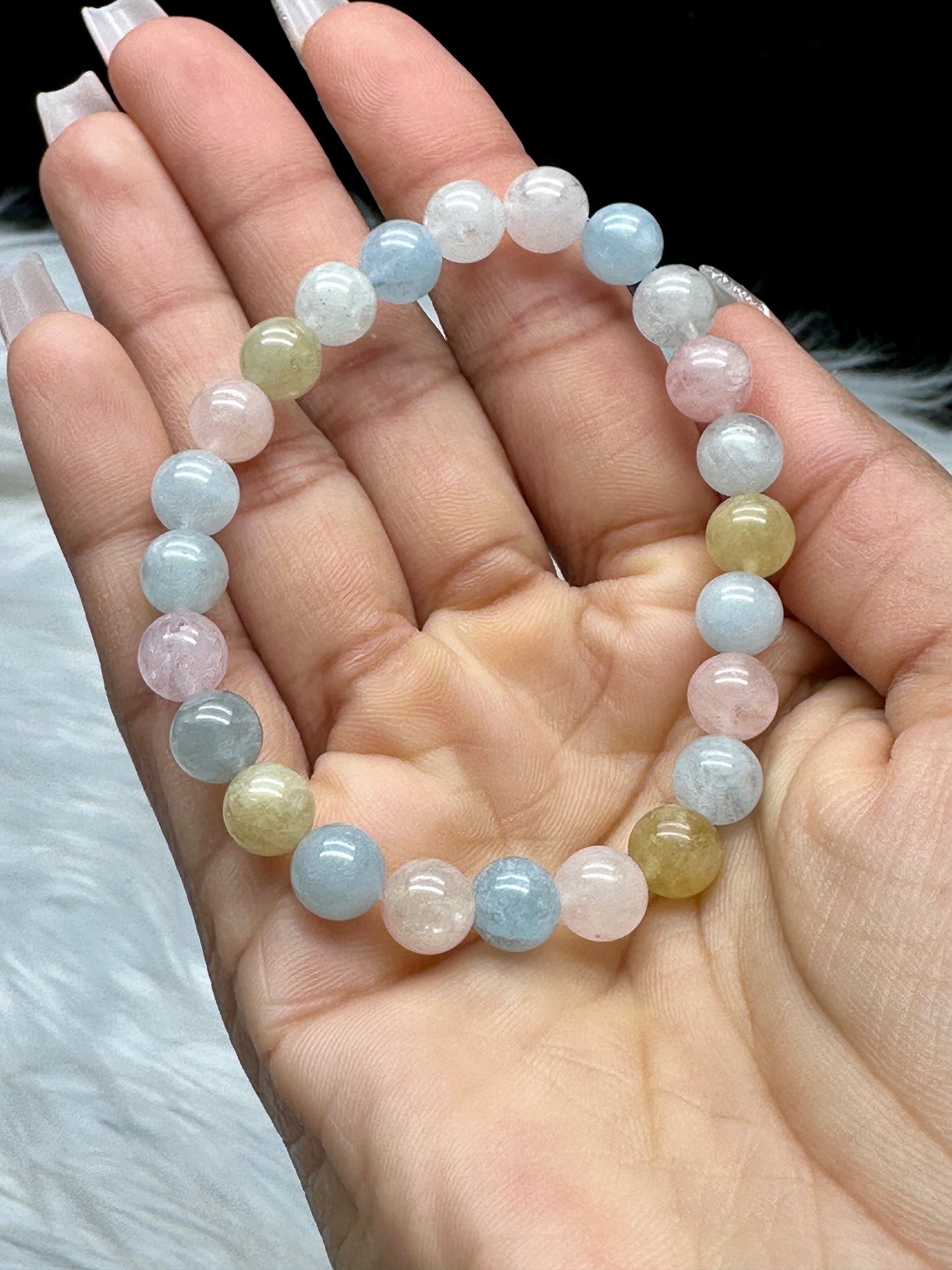 Morganite Crystal Bracelet – 7mm Natural Beads, Emotional Healing & Heart Chakra Stone