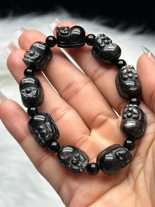Hypersthene Pixiu Bracelet – 16mm Crystal Protection Bracelet for Wealth & Energy