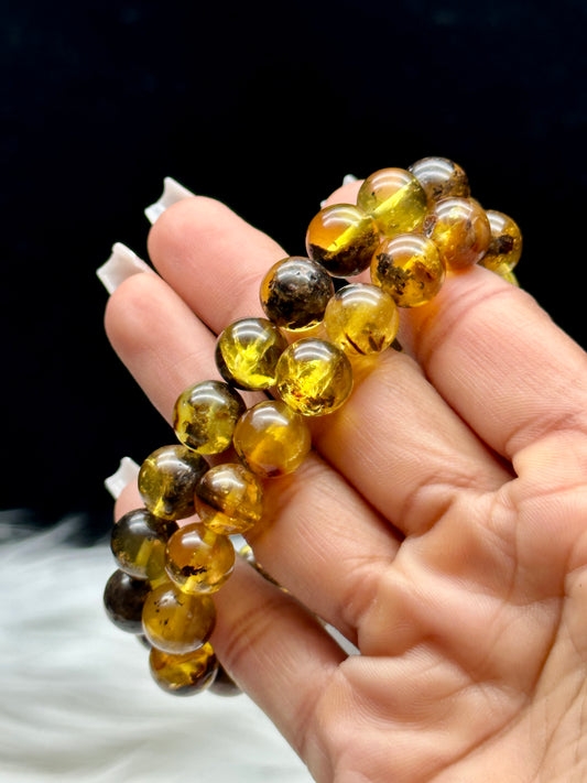 Natural Blue Amber Bracelet – 10mm Beads | Rare Gemstone | Stretchable Crystal Bracelet