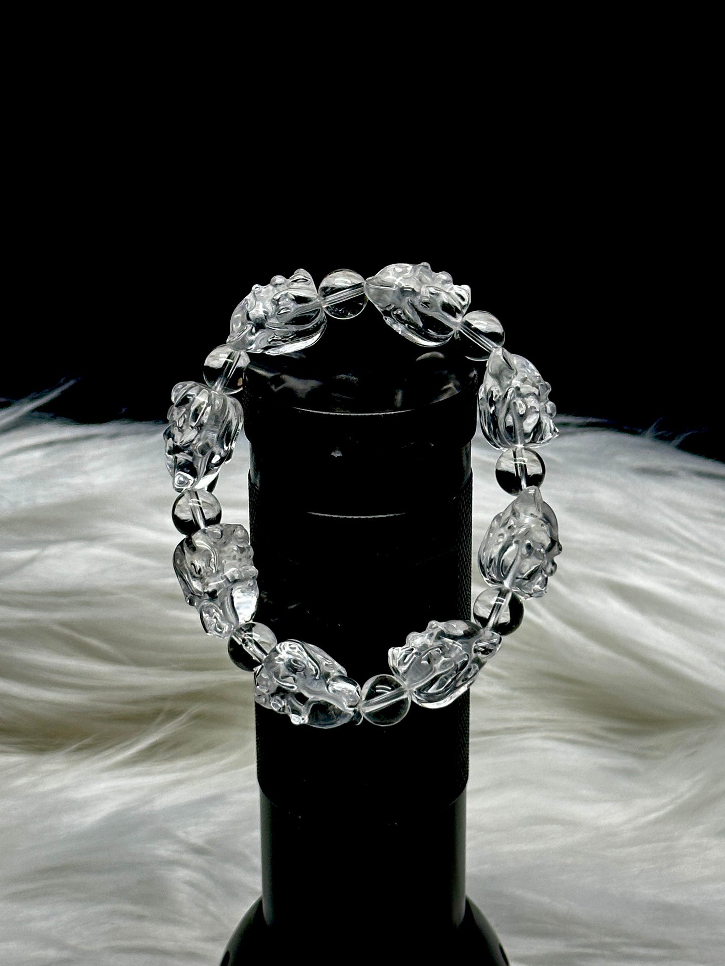 Nine-Tailed Fox Carved Clear Quartz Crystal Bracelet – Handcrafted Healing Crystal Jewelry