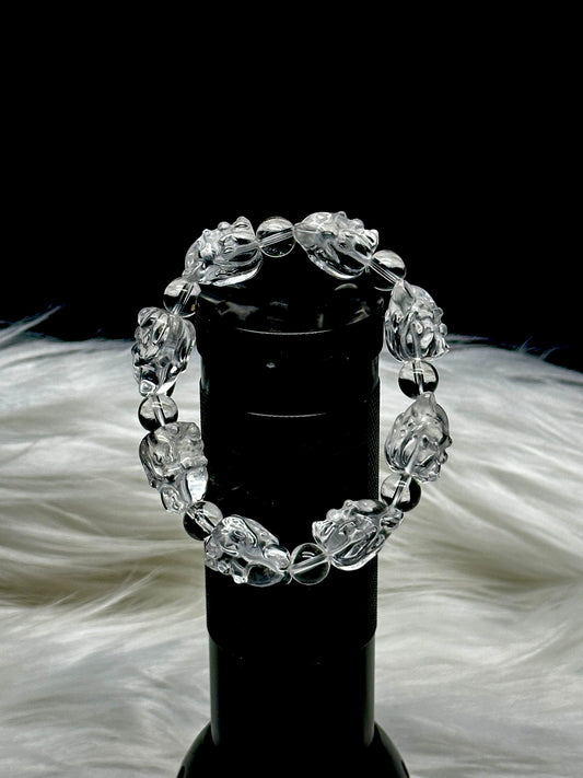 Nine-Tailed Fox Carved Clear Quartz Crystal Bracelet – Handcrafted Healing Crystal Jewelry
