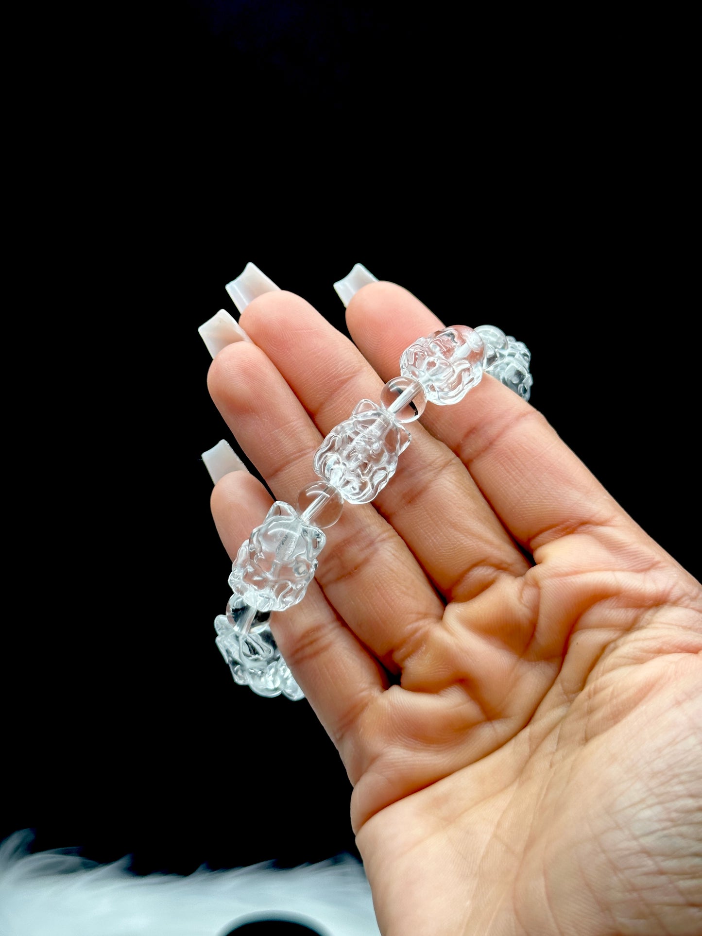 Nine-Tailed Fox Carved Clear Quartz Crystal Bracelet – Handcrafted Healing Crystal Jewelry
