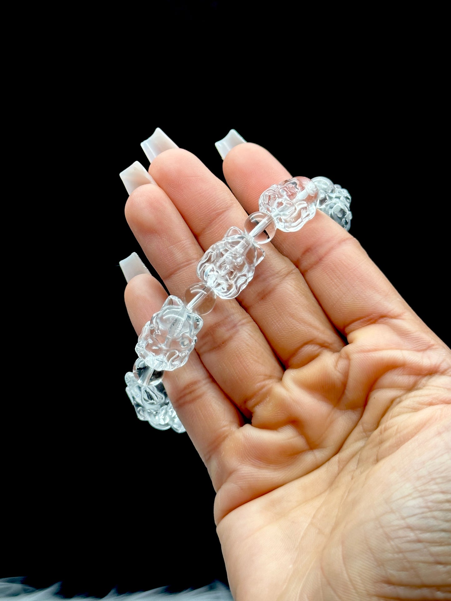 Nine-Tailed Fox Carved Clear Quartz Crystal Bracelet – Handcrafted Healing Crystal Jewelry