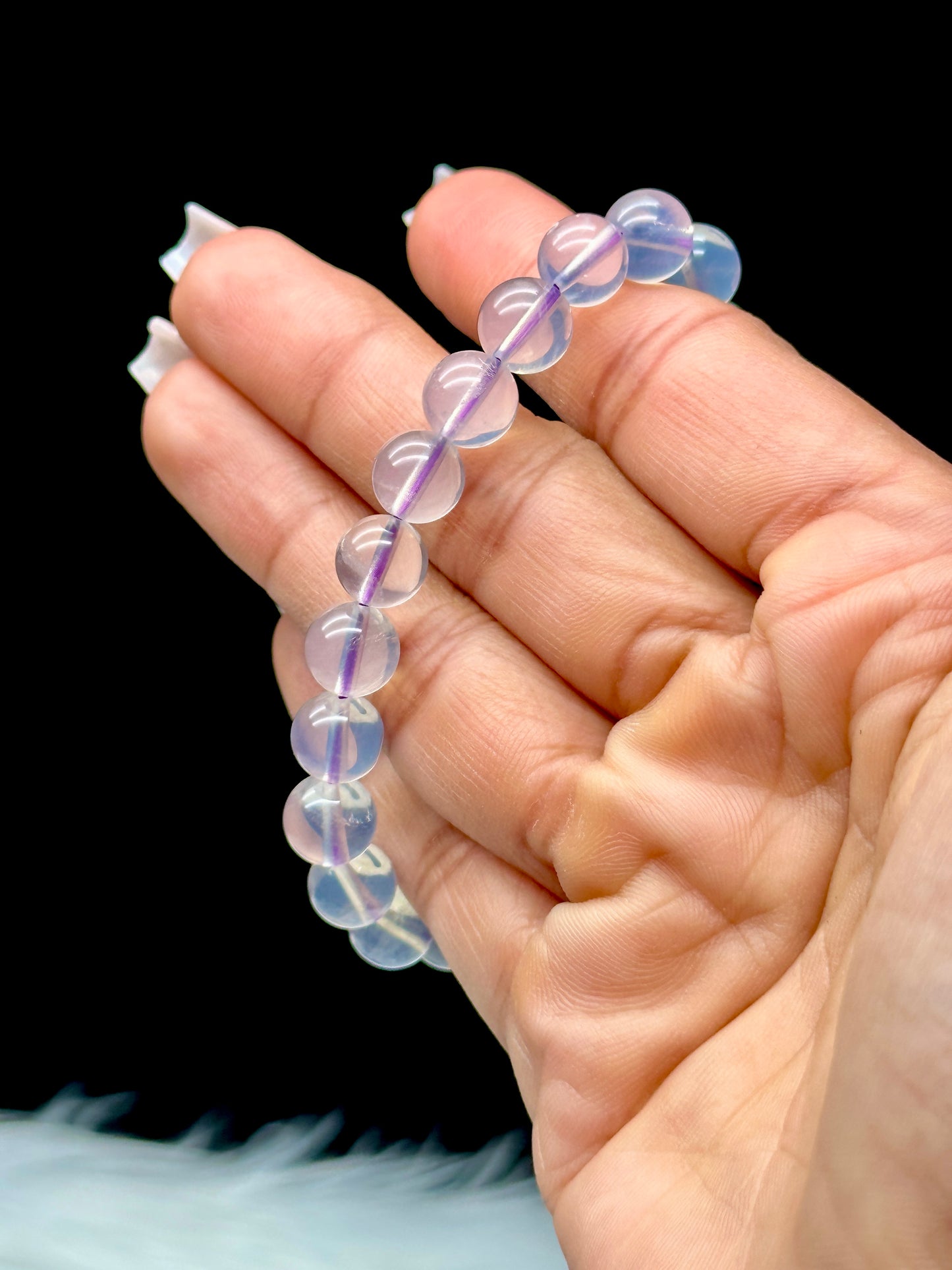 Lavender Moon Quartz Crystal Bracelet – 8mm or 9mm Beads | Calming Energy & Intuition | Stretch Cord