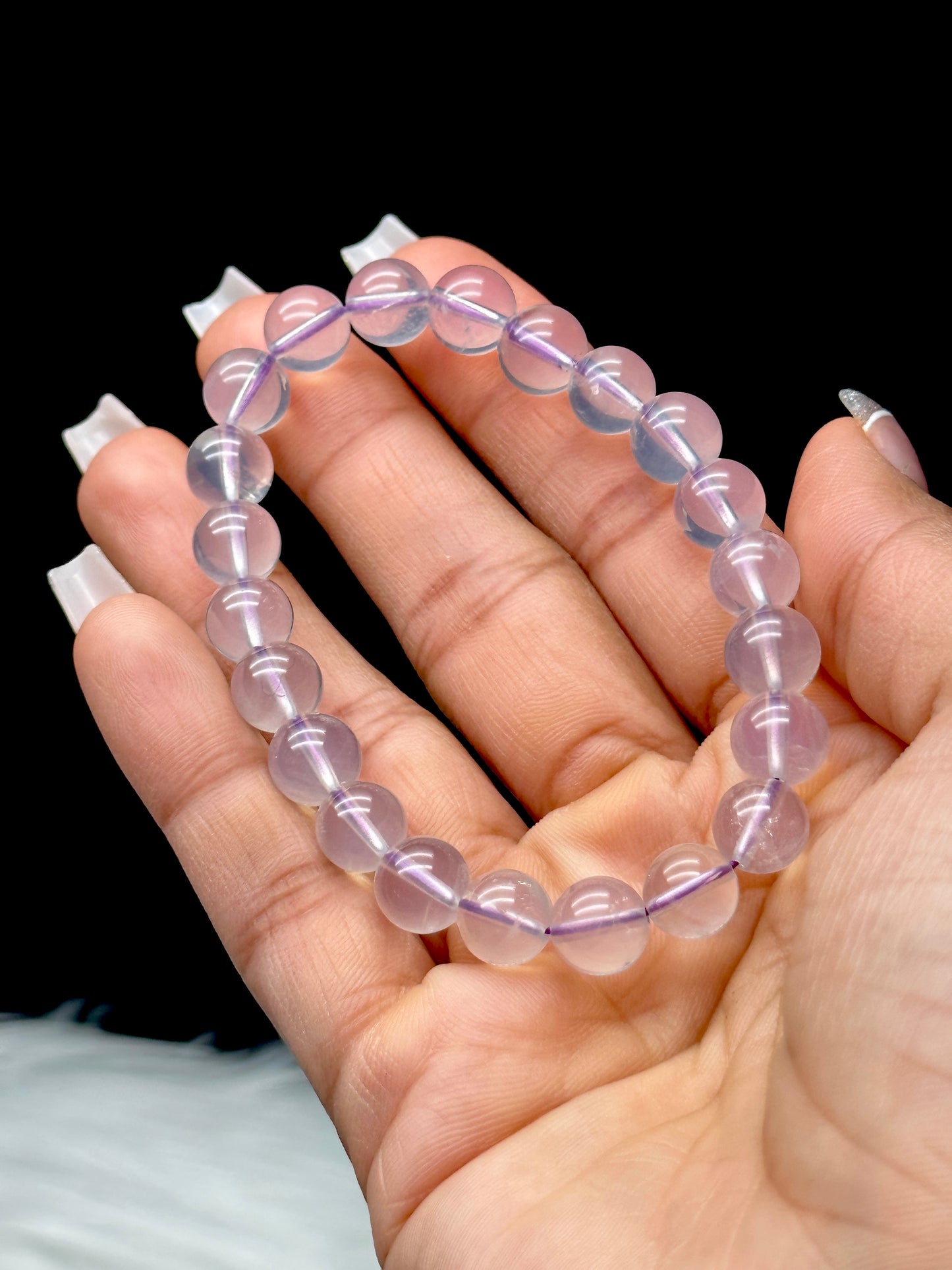 Lavender Moon Quartz Crystal Bracelet – 8mm or 9mm Beads | Calming Energy & Intuition | Stretch Cord