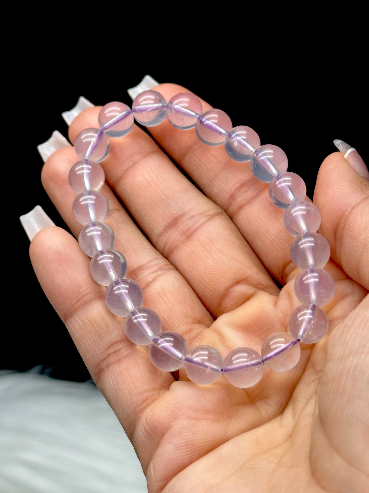 Lavender Moon Quartz Crystal Bracelet – 8mm or 9mm Beads | Calming Energy & Intuition | Stretch Cord