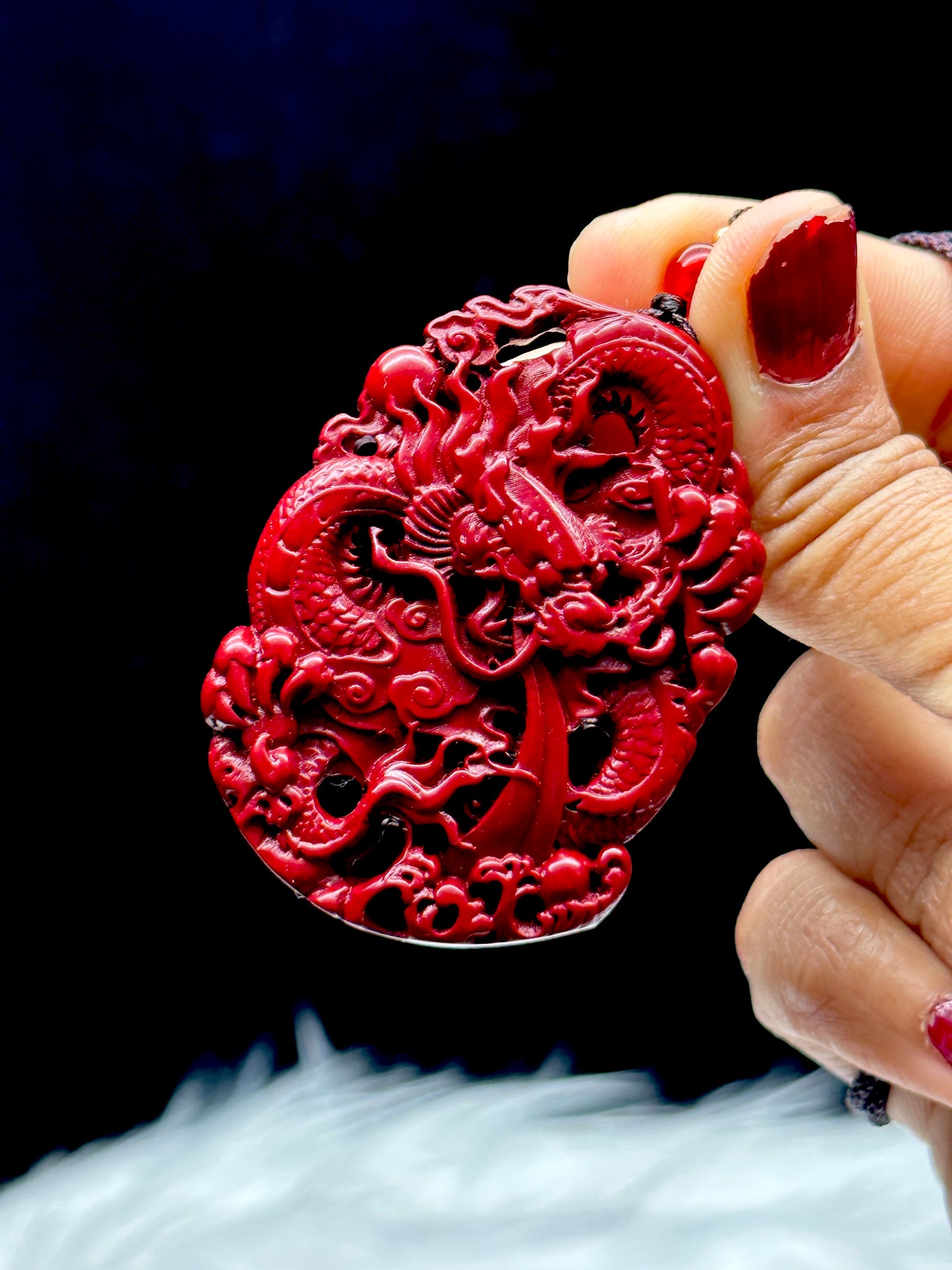 Divine Elegance - Cinnabar Crystal Carved Dragon Pendant Necklace