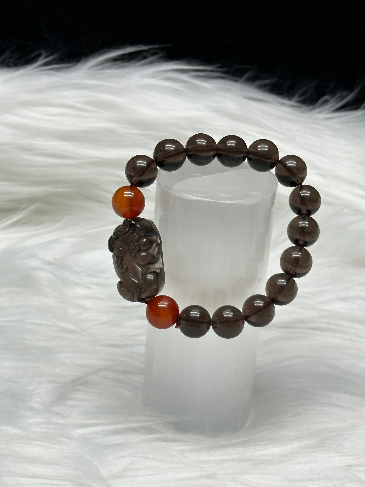Natural Ice Obsidian Pixiu Bracelet – 10mm Beads for Wealth, Protection & Energy Balance