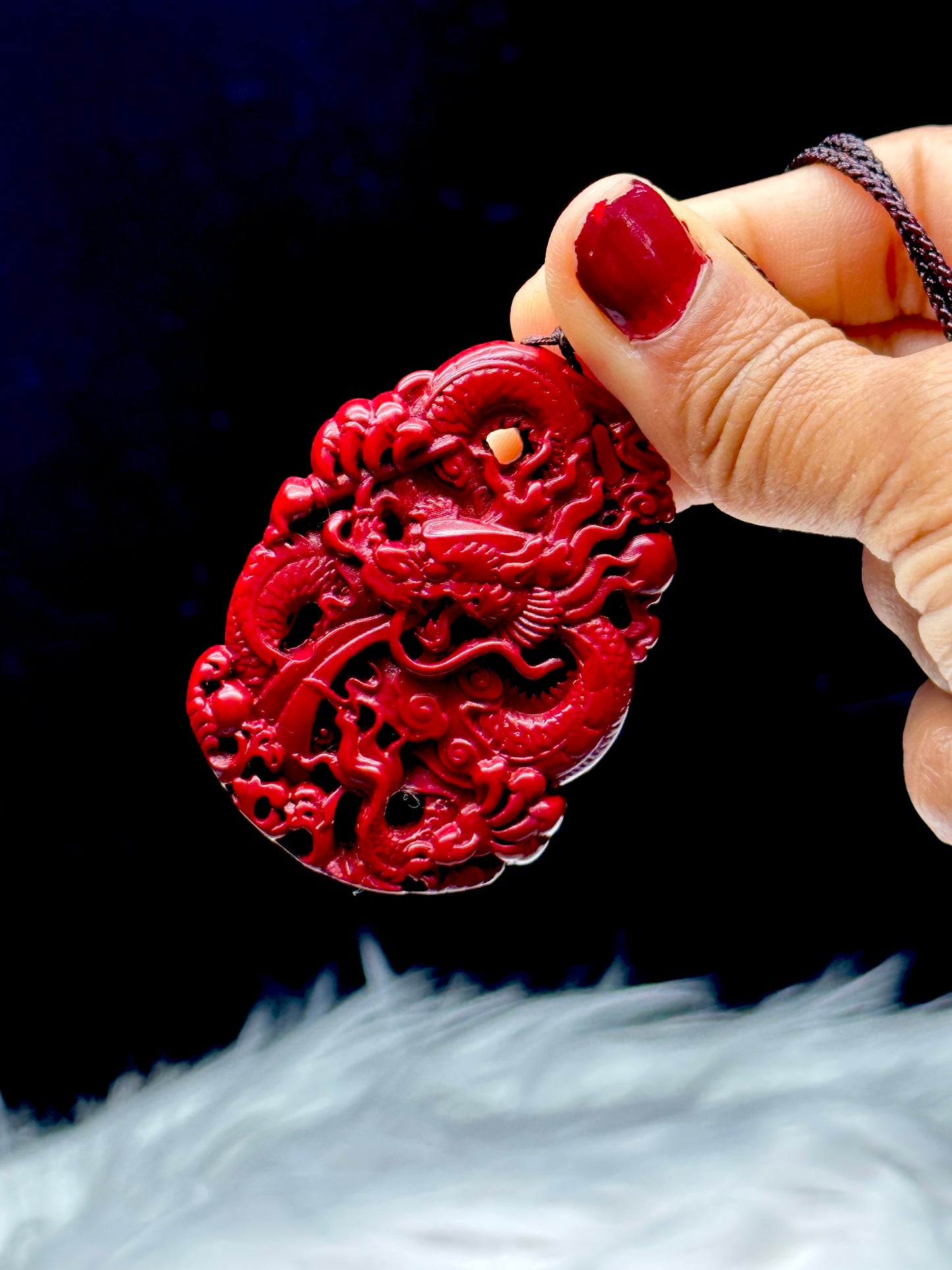 Divine Elegance - Cinnabar Crystal Carved Dragon Pendant Necklace