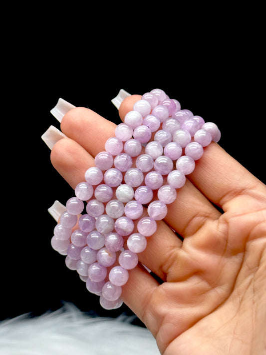 Natural Kunzite Crystal Bracelet – 7mm Beads, Genuine Healing Stone, Stretch Cord