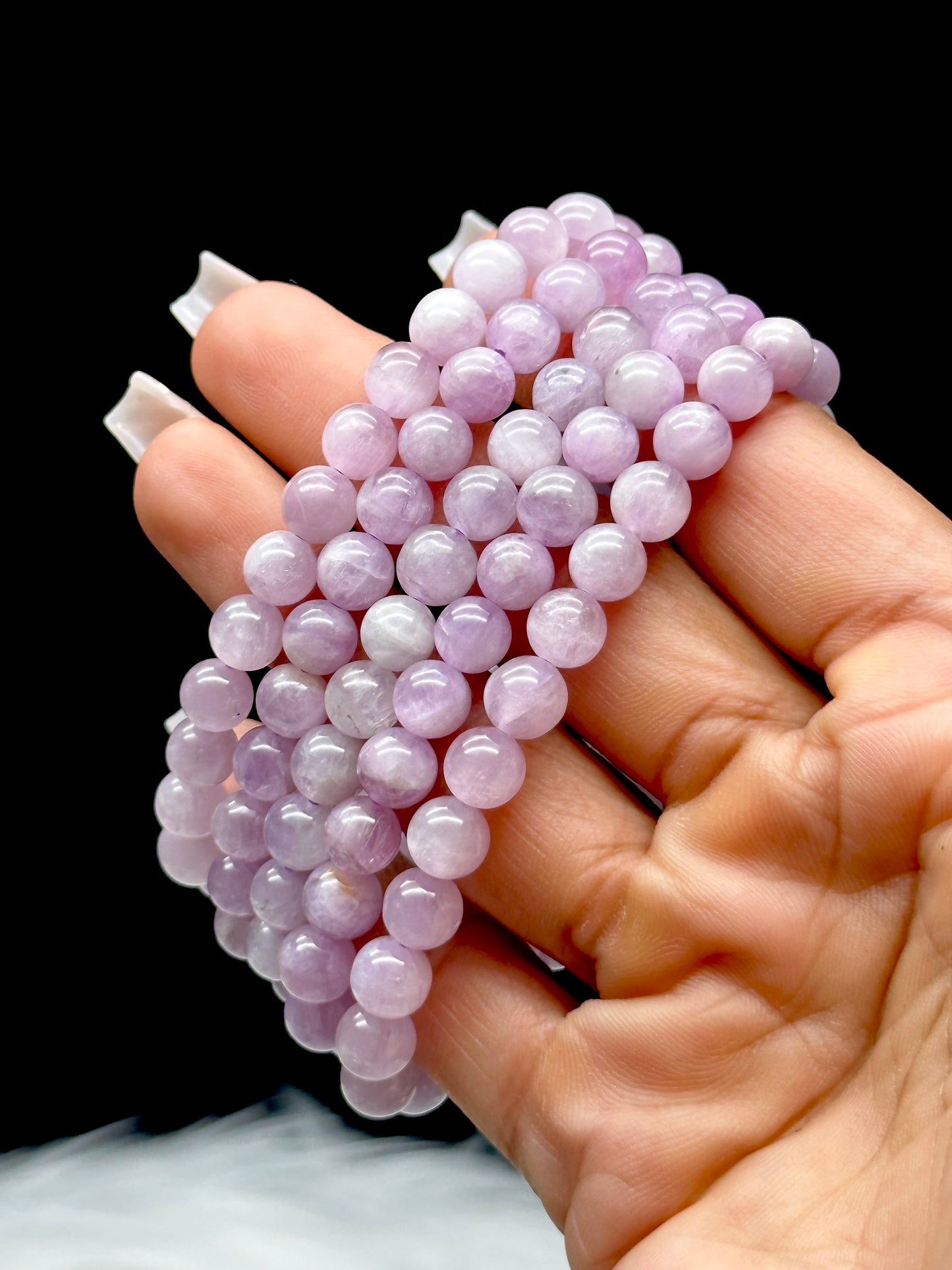 Natural Kunzite Crystal Bracelet – 7mm Beads, Genuine Healing Stone, Stretch Cord