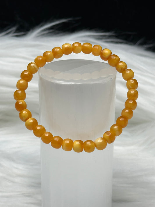 100% Natural Amber Bracelet – 6mm Round Beads, Genuine Baltic Amber