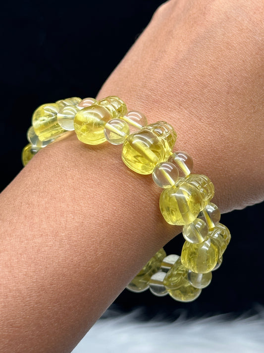 Natural Citrine Pixiu Bead Bracelet – Hand-Carved, Stretchable Cord, Wealth & Protection Crystal