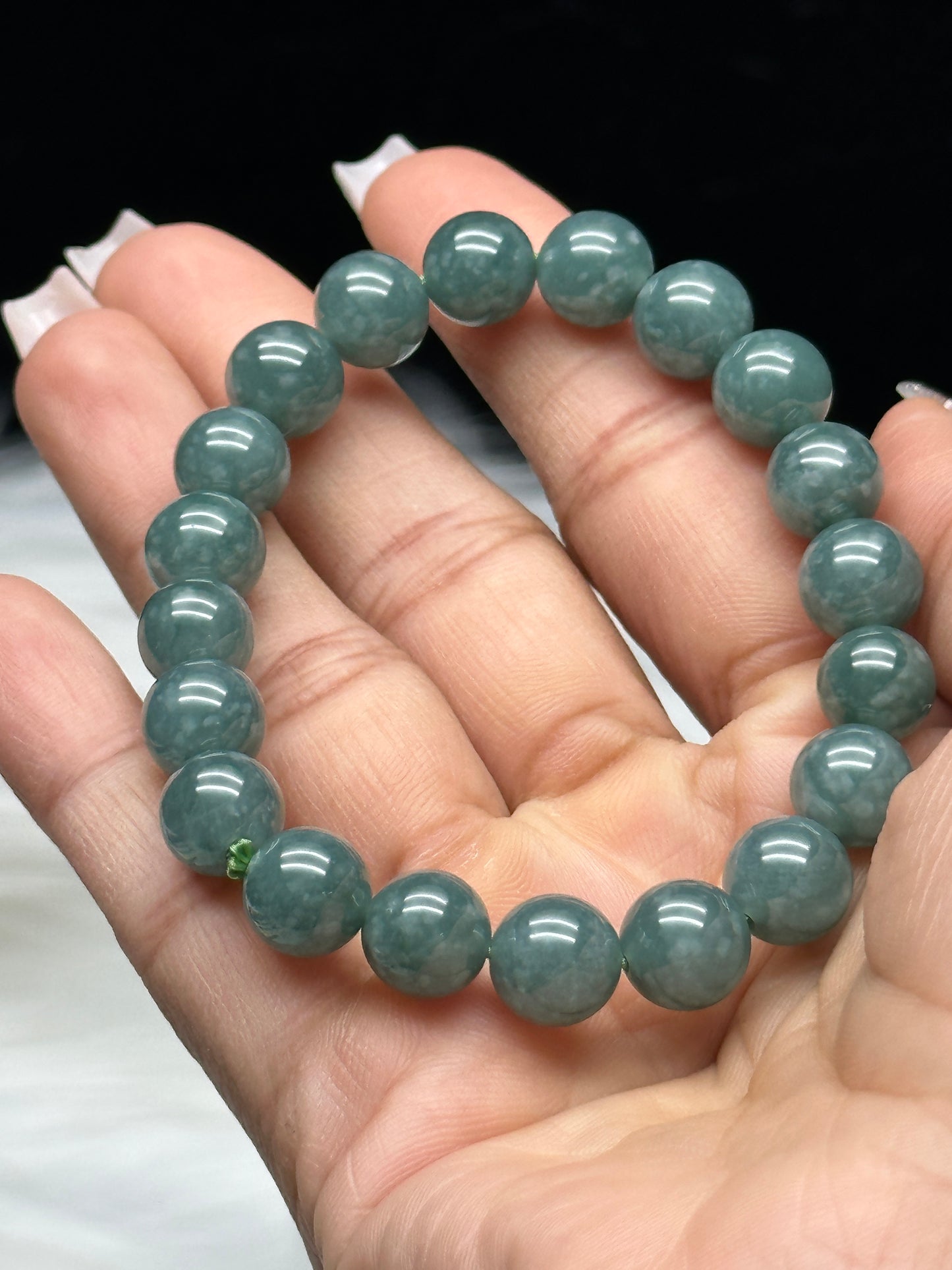 High-Quality Blue Water Jadeite Bracelet – 9mm Natural Jade Beads, Calming & Elegant