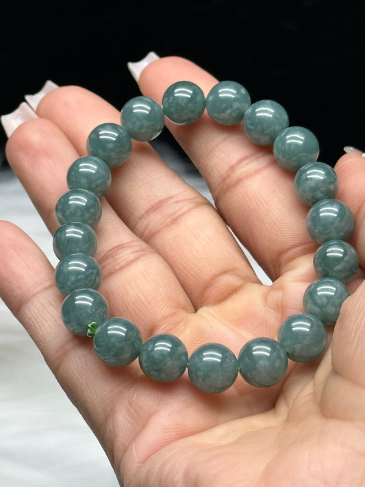 High-Quality Blue Water Jadeite Bracelet – 9mm Natural Jade Beads, Calming & Elegant