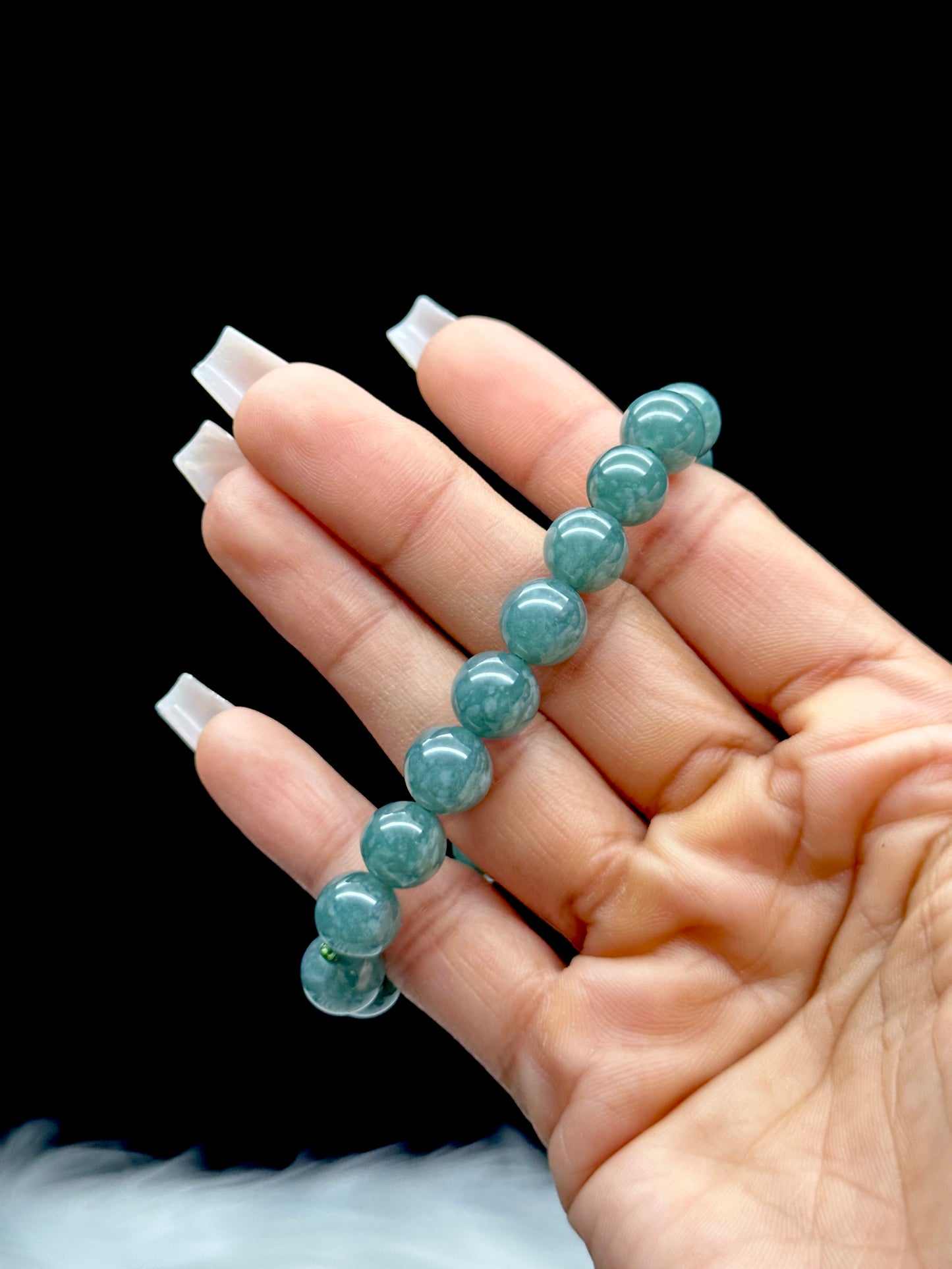 High-Quality Blue Water Jadeite Bracelet – 9mm Natural Jade Beads, Calming & Elegant