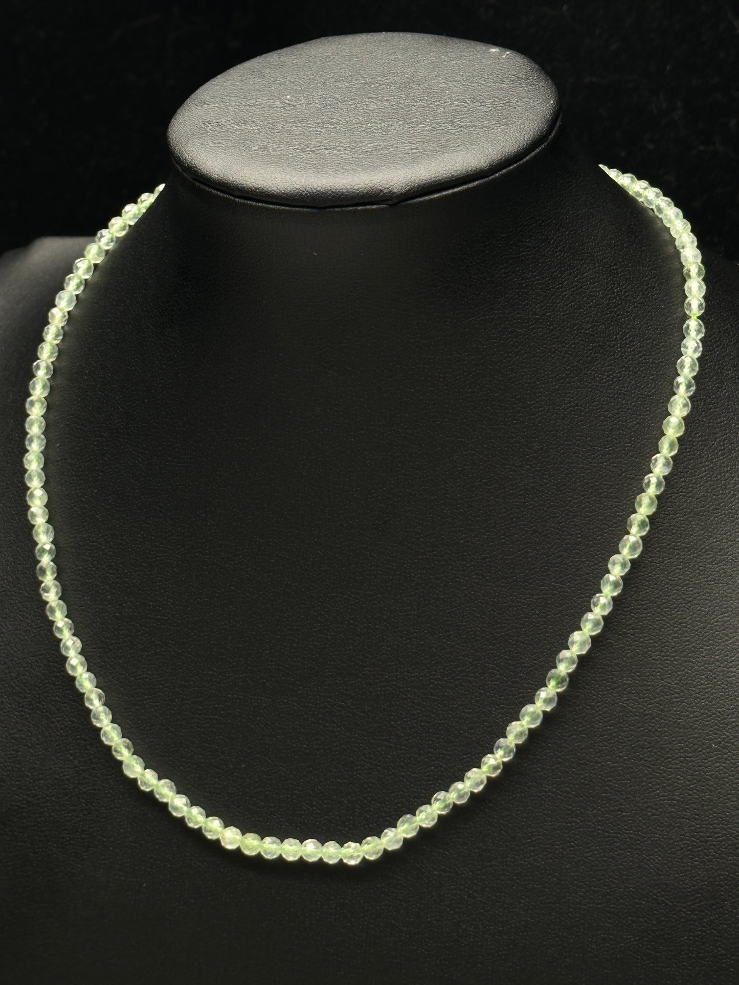 High-Quality Prehnite Faceted Bead Necklace – 18” Length, Sterling Silver Clasp
