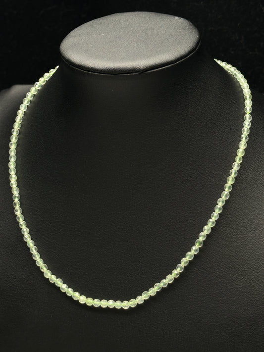 High-Quality Prehnite Faceted Bead Necklace – 18” Length, Sterling Silver Clasp