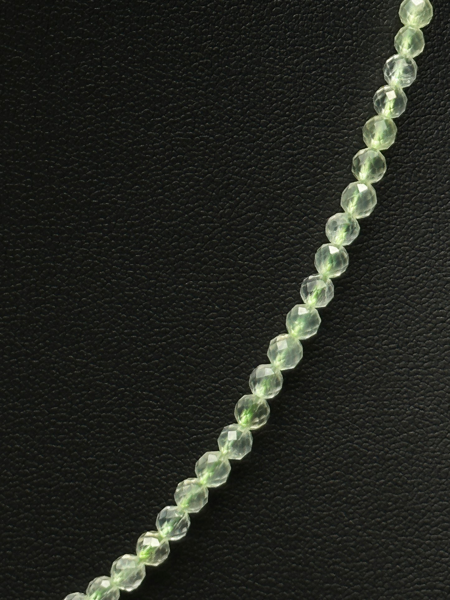 High-Quality Prehnite Faceted Bead Necklace – 18” Length, Sterling Silver Clasp