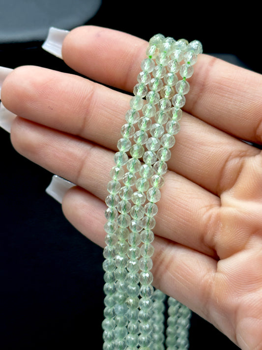 High-Quality Prehnite Faceted Bead Necklace – 18” Length, Sterling Silver Clasp