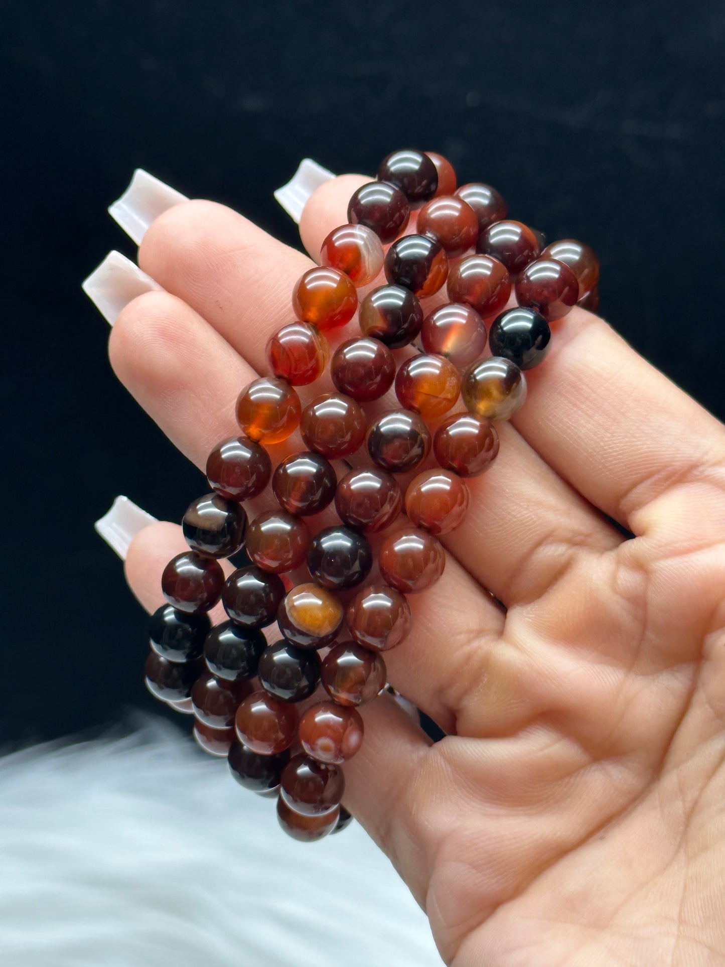 Natural Red Agate Crystal Bracelet – 8mm Beads, Stretchable Gemstone Bracelet for Grounding & Protection