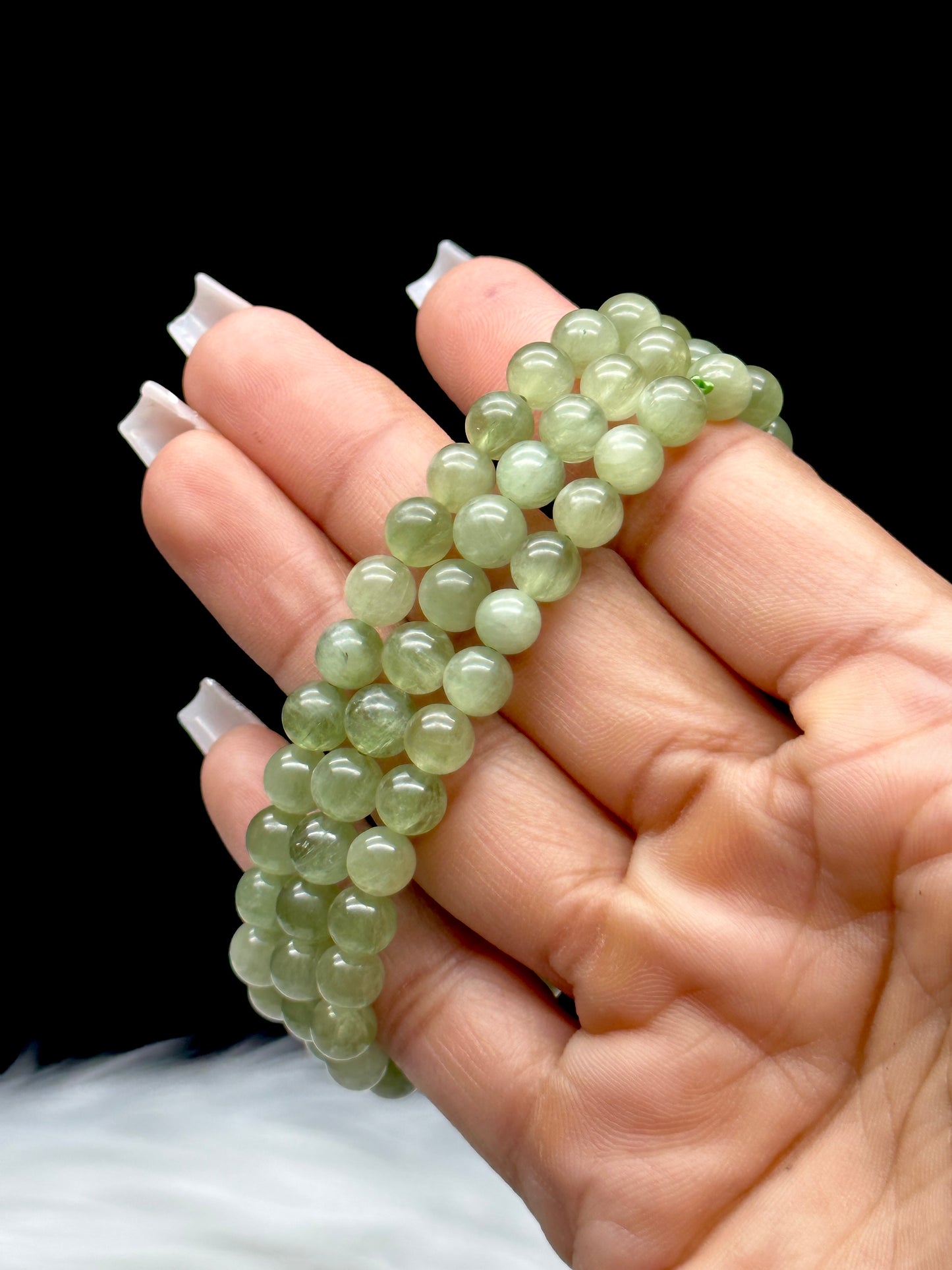 Natural Green Quartz Crystal Bracelet – 6mm Beads, Stretch Cord, Calming Energy Bracelet