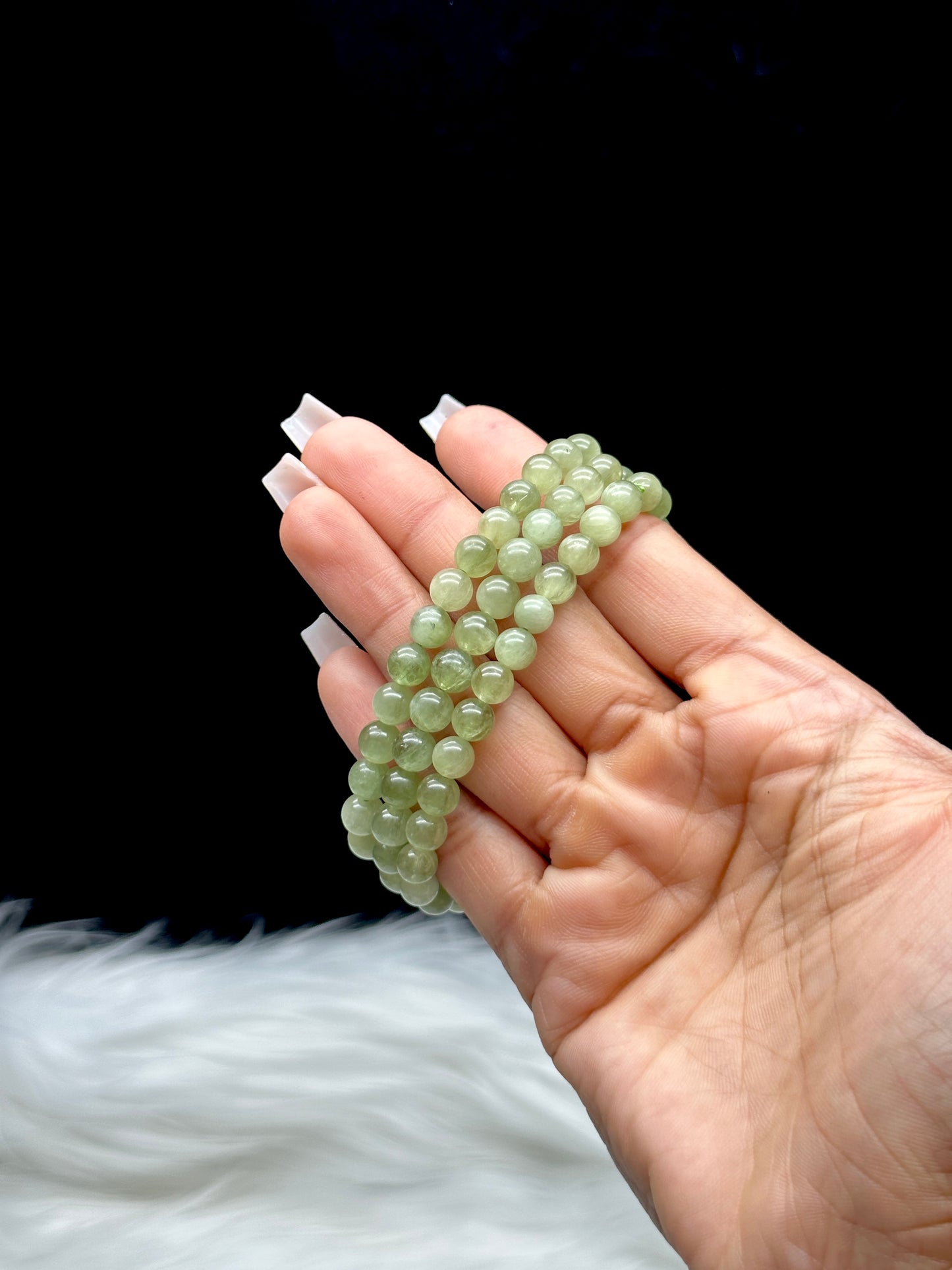 Natural Green Quartz Crystal Bracelet – 6mm Beads, Stretch Cord, Calming Energy Bracelet