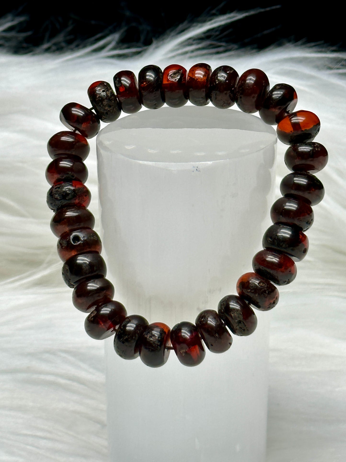 Natural High-Quality Red Amber Bead Bracelet – 9mm Polished Beads, Healing Gemstone Jewelry