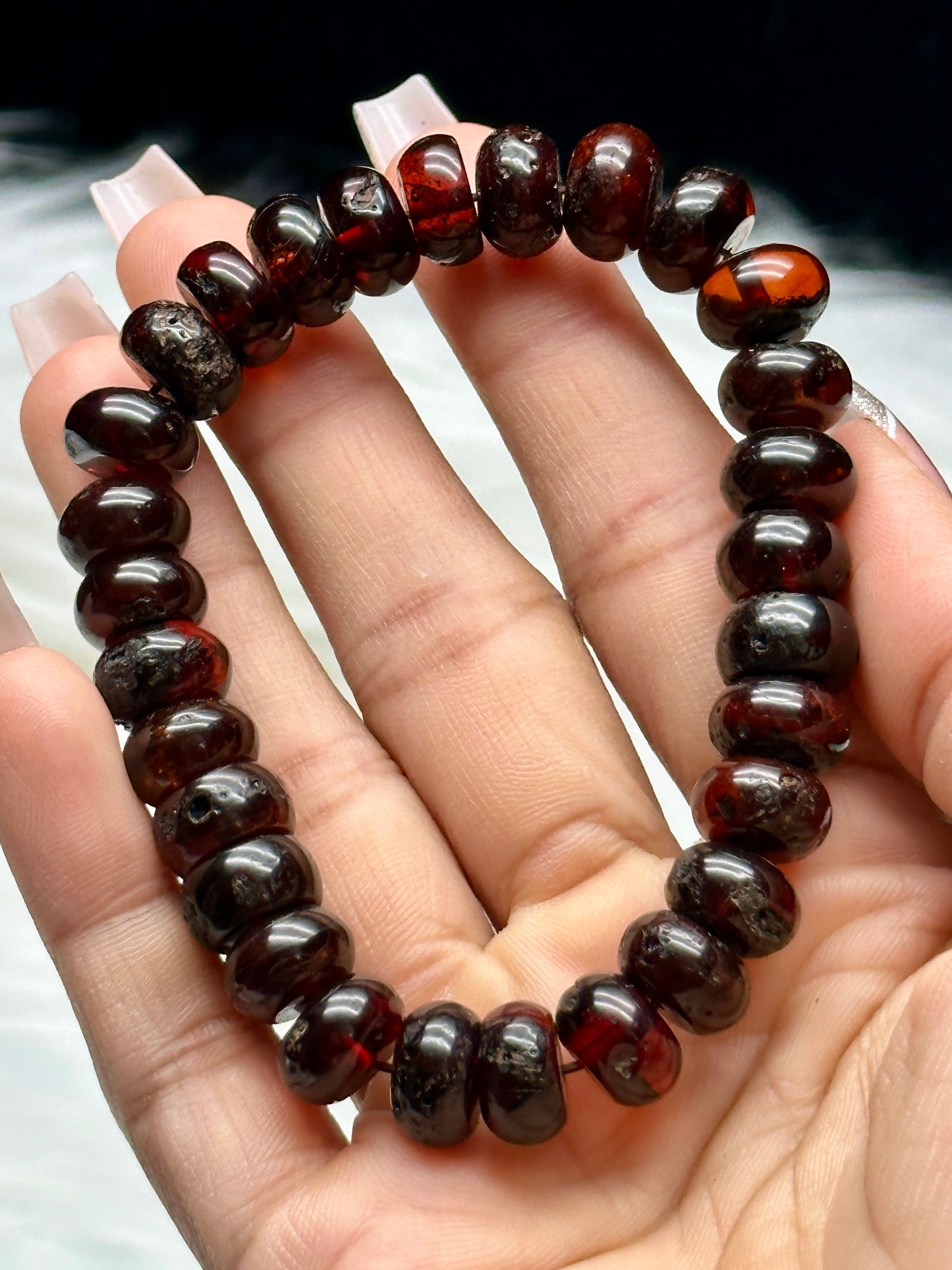 Natural High-Quality Red Amber Bead Bracelet – 9mm Polished Beads, Healing Gemstone Jewelry