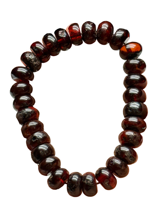 Natural High-Quality Red Amber Bead Bracelet – 9mm Polished Beads, Healing Gemstone Jewelry