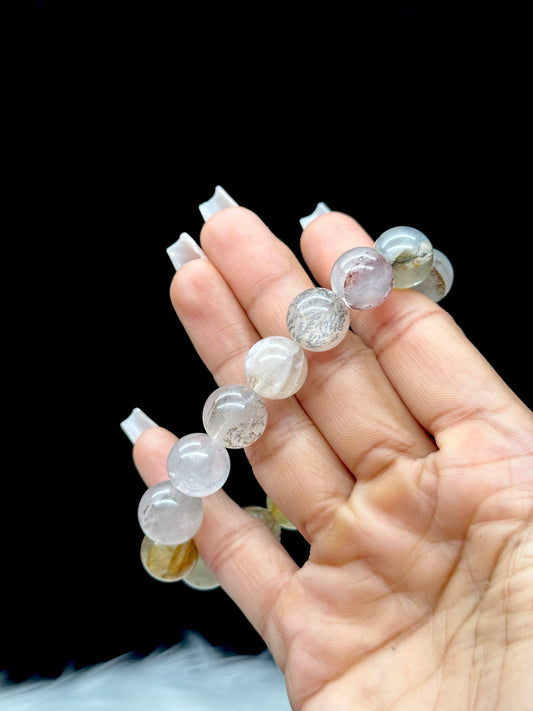 Dendritic Quartz Crystal Bracelet – 12mm Natural Stone Beads for Healing and Energy
