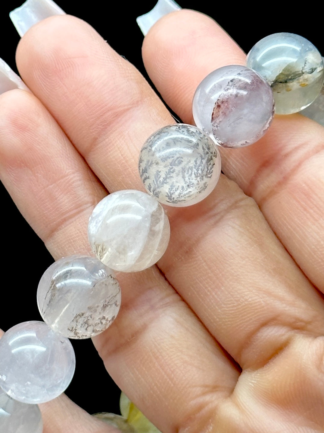 Dendritic Quartz Crystal Bracelet – 12mm Natural Stone Beads for Healing and Energy