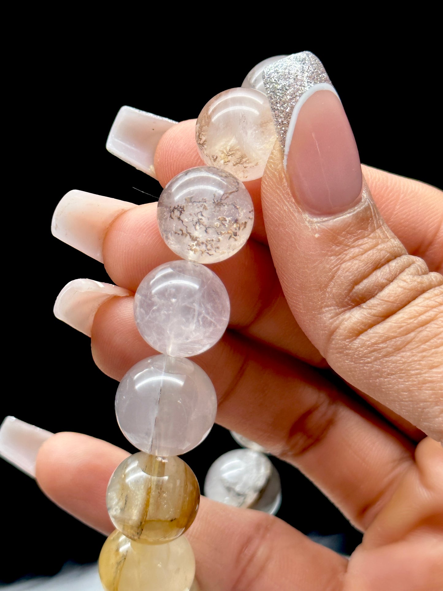 Dendritic Quartz Crystal Bracelet – 12mm Natural Stone Beads for Healing and Energy