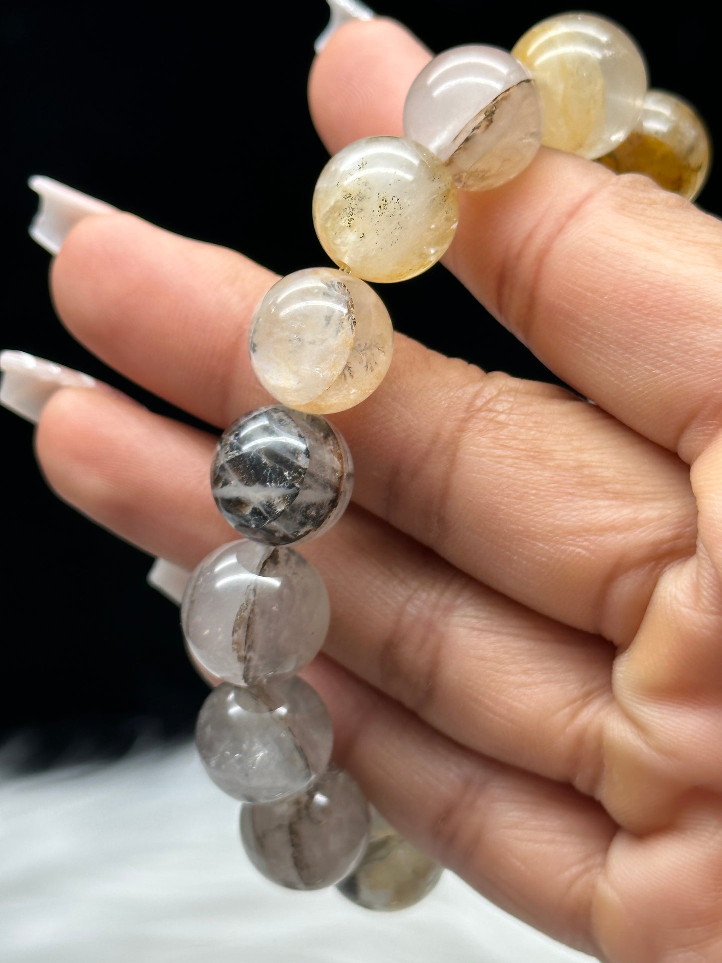 Dendritic Quartz Crystal Bracelet – 12mm Natural Stone Beads for Healing and Energy
