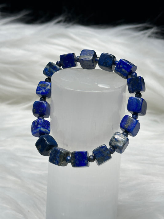 Natural Lapis Lazuli Square Bead Bracelet | Stretchable Crystal Healing Bracelet