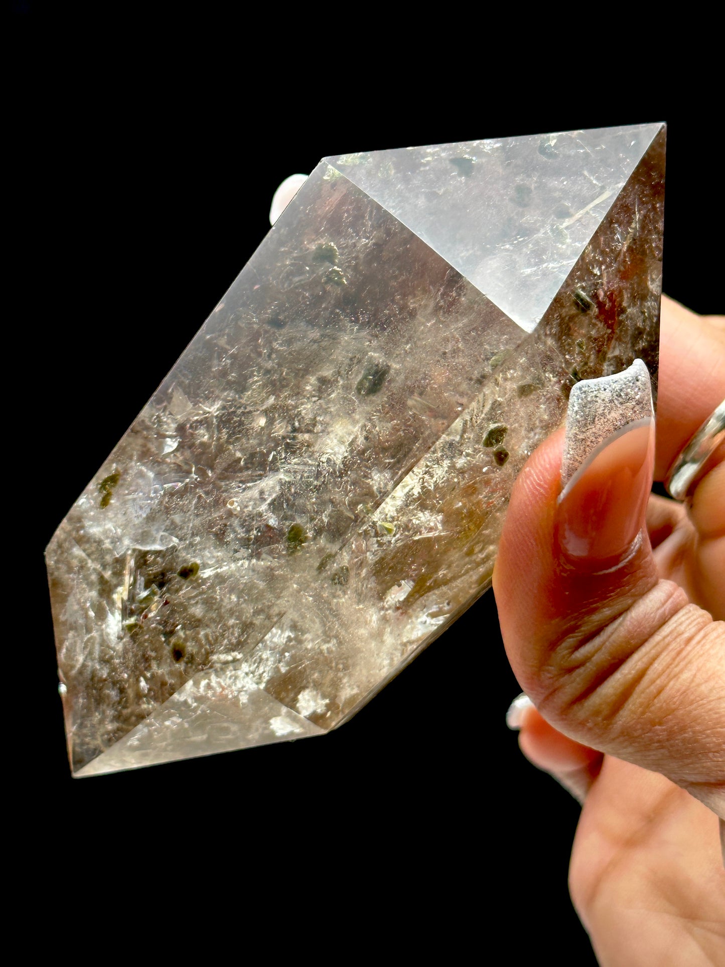 Rare Smoky Quartz Crystal With Green Tourmaline Inclusions Double Terminated Point