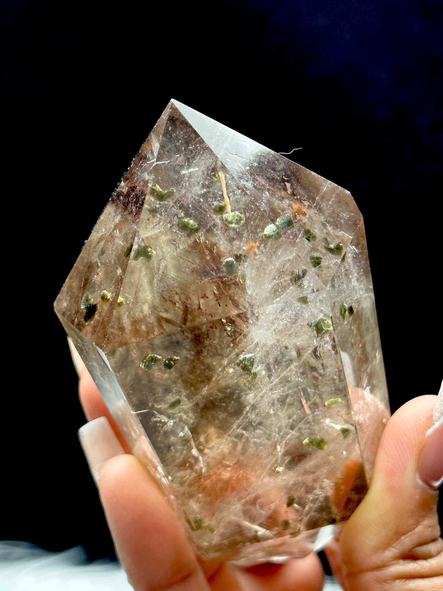 Rare Smoky Quartz Crystal With Green Tourmaline Inclusions Double Terminated Point