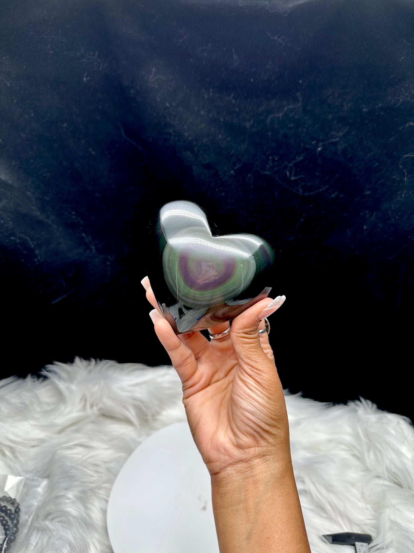 Large Rainbow Obsidian Crystal Heart with Dazzling Rainbow Flash