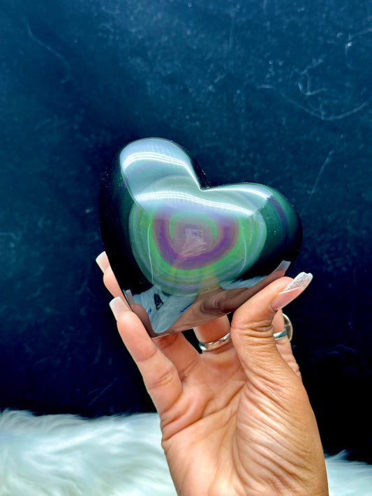 Large Rainbow Obsidian Crystal Heart with Dazzling Rainbow Flash