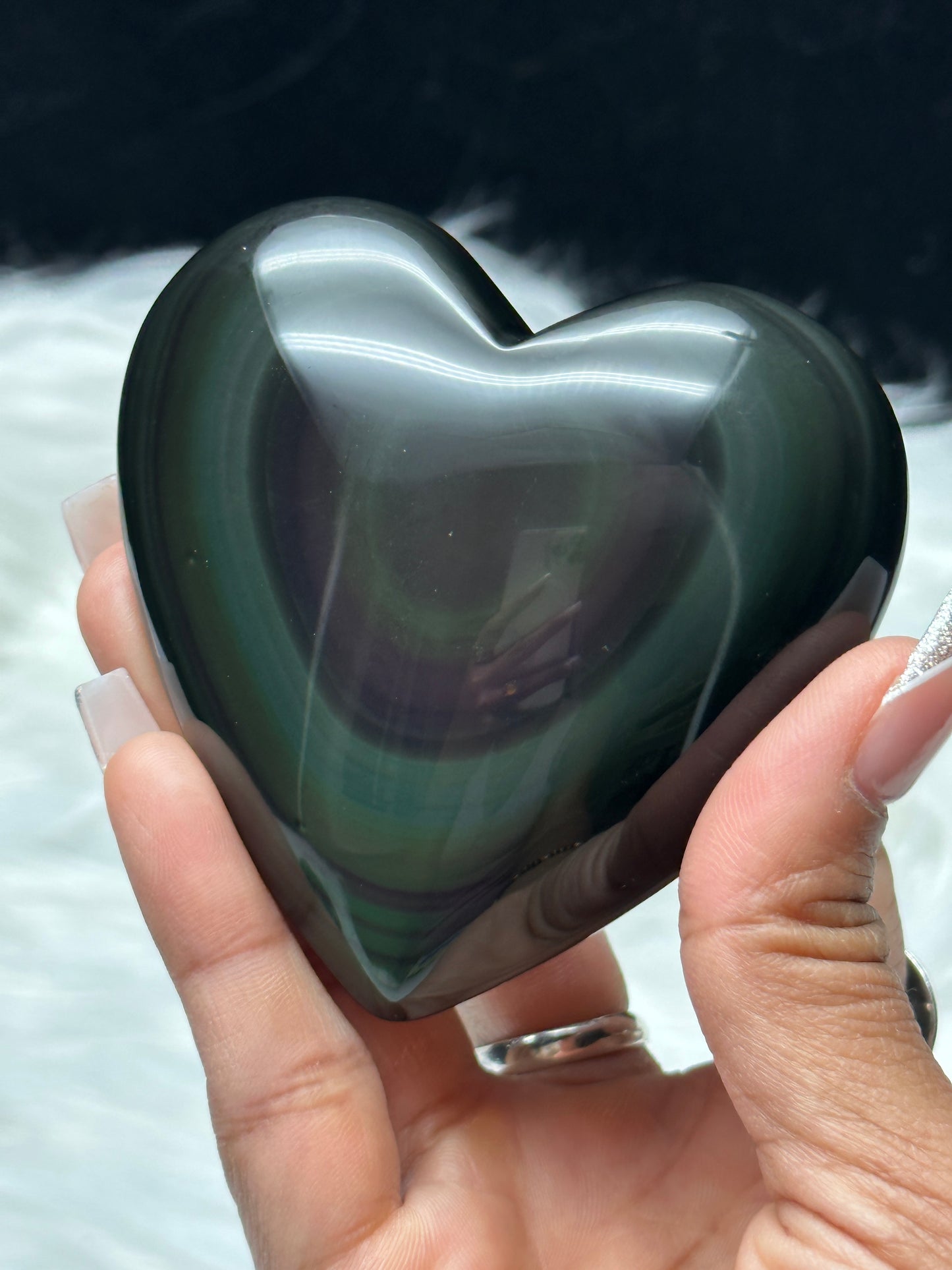 Large Beautiful Rainbow Obsidian Crystal Heart with Raibow flash