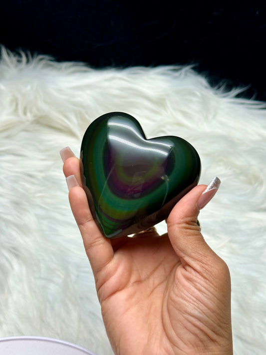 Large Beautiful Rainbow Obsidian Crystal Heart with Raibow flash