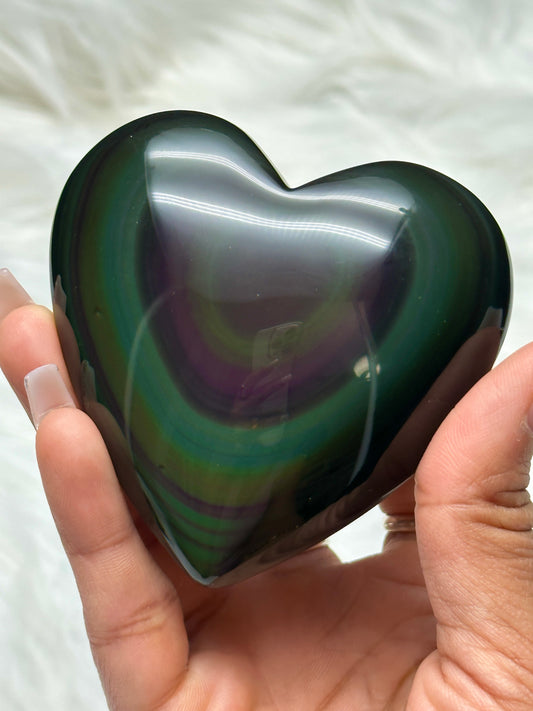 Large Beautiful Rainbow Obsidian Crystal Heart with Raibow flash