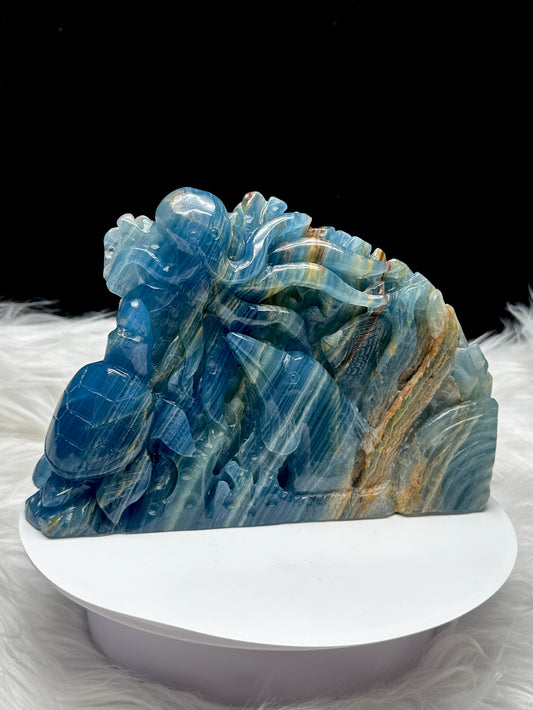 Blue Onyx Crystal Seaworld Carving | 1.2 kg | 5 Inches Tall | Unique Ocean-Inspired Crystal Sculpture