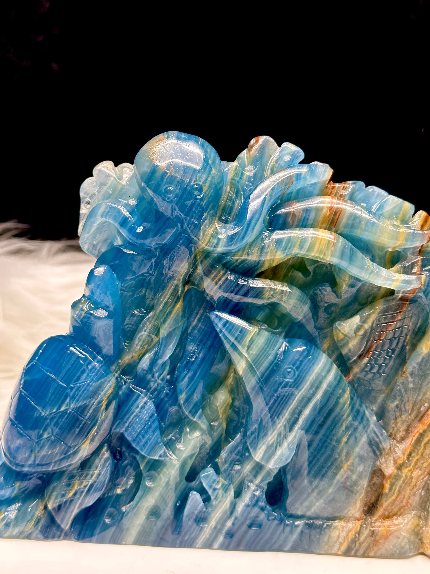 Blue Onyx Crystal Seaworld Carving | 1.2 kg | 5 Inches Tall | Unique Ocean-Inspired Crystal Sculpture